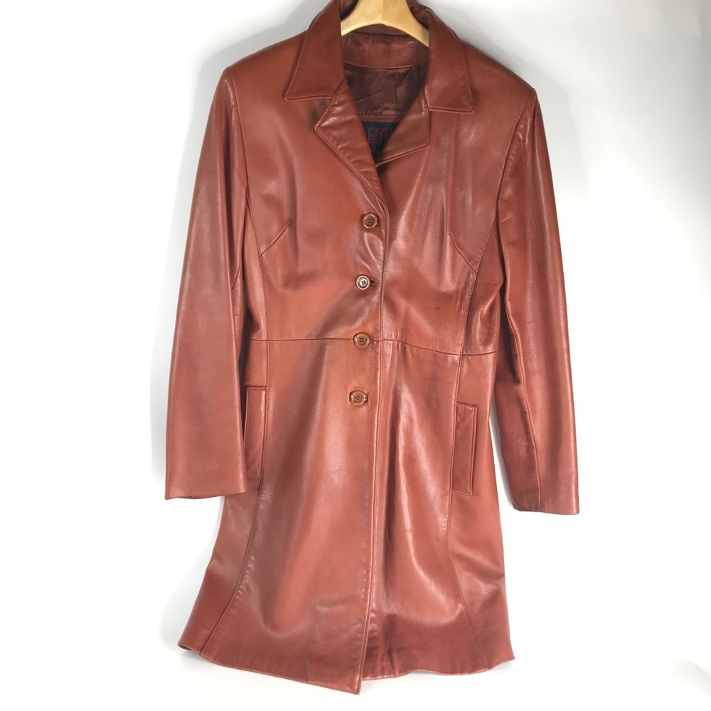 Vtg. Oscar Leopold Lambskin Cognac 3/4 Trench Coat